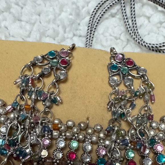 Indian Costume Jewelry 2 Necklaces | Multicolor Rhinestones | Silver & Gold Tone - Picture 7 of 7